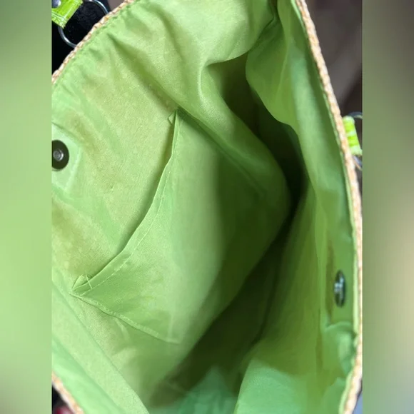 Straw Summer Beach Swim Tote Tan Green SM 317 - Picture 4 of 6